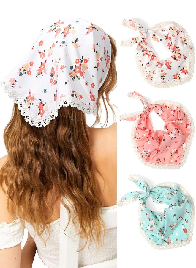 Molans 3Pcs Floral Head Scarf, Chiffon Hair Bandanas Kerchief, Vintage Boho Hair Scarf for Women Girls - Image 1